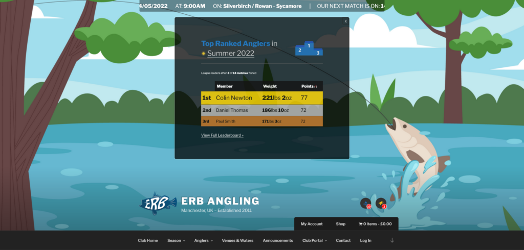 ERB Angling Club | Website Screenshot