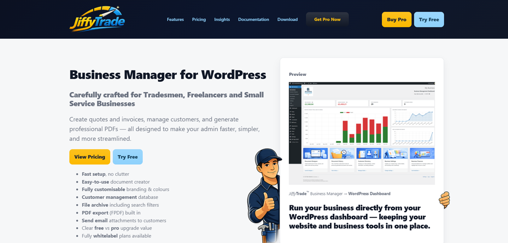 JiffyTrade - Business Manager for Trades | Website Screenshot